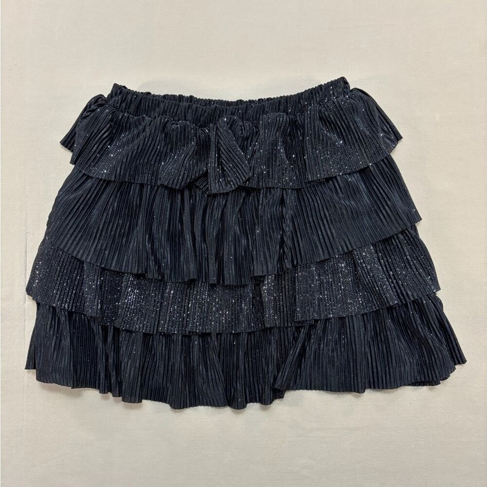 Zara Girls Black Glitter Tiered Mini Skirt Size 11-12